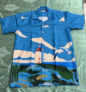 Men's Blue Lighthouse Print Shirt