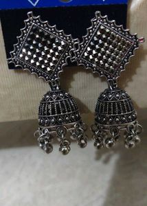 Designer Oxidized Silver Jhumka Earrings