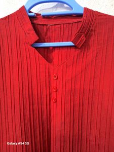Red Textured Kurta