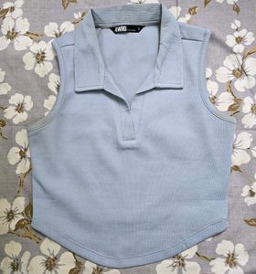 Sleeveless Collared Ribbed Crop Top