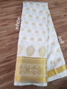 Pooja Sarees White Saree with Gold Border