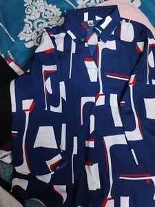 Unique Blue Abstract Print Button-Down Shirt