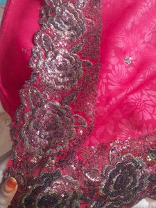 rich Red Embellished Saree with sequence work