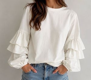 ZARA White Ruffled Sleeve Top