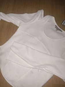 White Cold Shoulder Ribbed Top