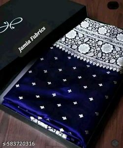 Stunning Navy Blue Silk Saree with pollika dots