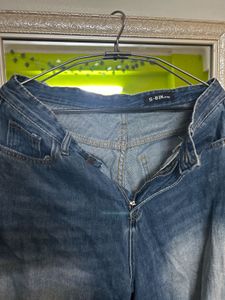 Distressed Blue Wash Wide Leg Jeans