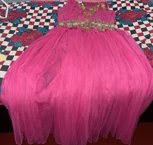 Vibrant Pink Net Ethnic Gown