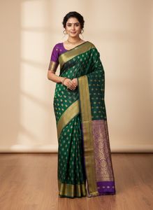 Elegant Green & Purple Banarasi Alvar Saree
