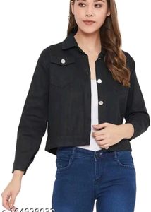 2 in 1 Stylish Black Denim Jacket with white top