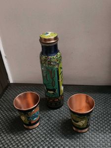 Decorative Copper Bottle and Glass Set