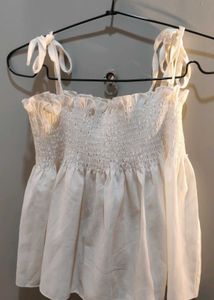 White Smocked Tie-Strap Top