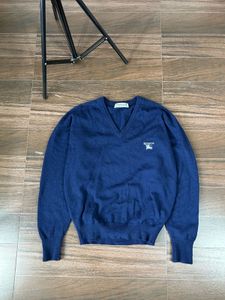 Burberrys Blue V-Neck Sweater