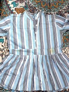 Striped Shirt Dress with Pleated Skirt