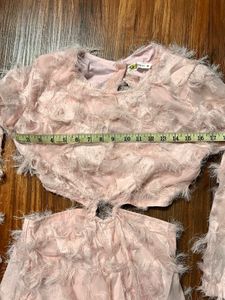 Brand New Peach Feather-Detail Cut-Out Dress