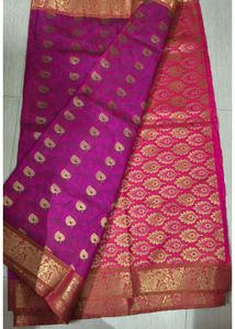 Vibrant Pink Saree with Gold Motifs