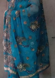 heavy trendy Embroidery Work net saree