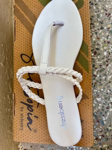 White Braided Strap Flat Sandals