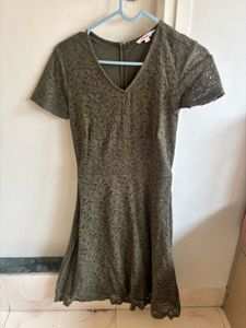 Olive Green Lace V-Neck Dress