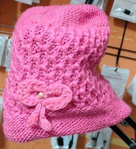 Pink Knitted Winter Cap with Bow