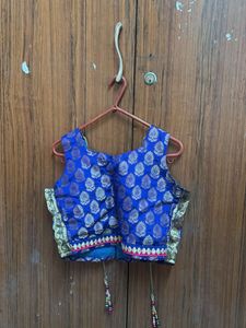 Royal Blue Brocade Blouse & Pink Lehenga set