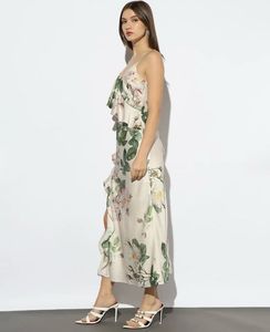 Floral Ruffle Satin A line Dress