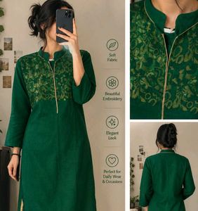 Elegant Emerald Kurti with Gold Embroidery