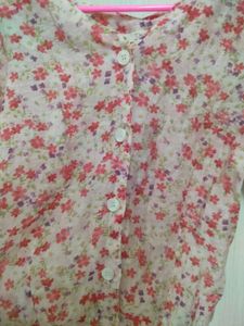 Floral Print V-Neck Puff Sleeve Top