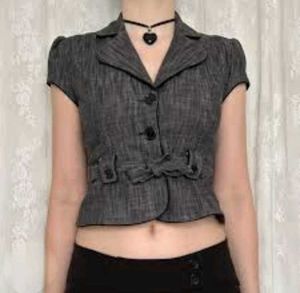Grey Heathered Short Sleeve Blazer