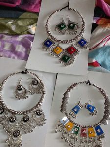 Bohemian Oxidized Silver Necklace &amp; Earring Sets