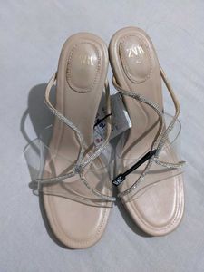 Zara Rhinestone Beige heels Size 40