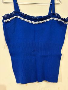 Chic Blue Ruffled Tank Top