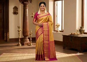 a pink and gold yellow colour silk saree