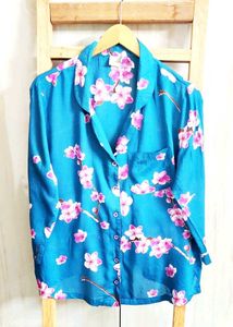 Vibrant Floral Print Button-Down Shirt- 40