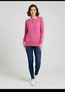 Pink Knit Polo Sweater