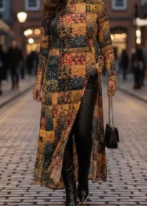 Patchwork Print Maxi Dress with Slit