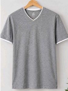 FADED GLORY Grey V-Neck T-Shirt with White Trim