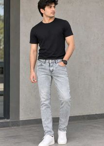 Men's Grey Washed Slim Fit Jeans