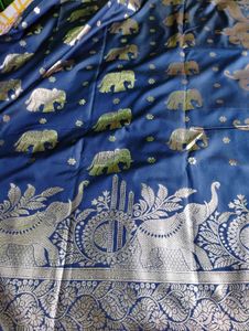 Elegant Navy Blue Elephant Banarasi Silk Saree