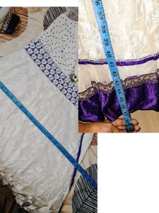 Elegant White &amp; Purple Anarkali Suit Gown