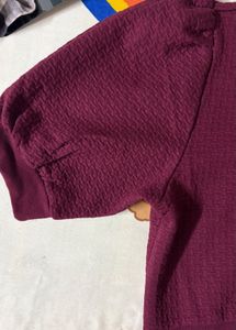 Burgundy Textured Puff Sleeve Top
