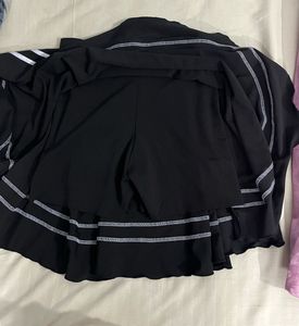Black Skort with White Double Stripe Detail