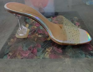 Transparent Chunky Silver Shining Sparkling Heels