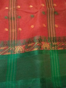 Orange &amp; Green Taant Cotton Saree