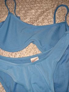 Blue Textured Bikini Set