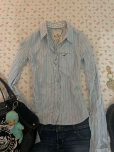 Hollister Light Blue Striped Button-Up Shirt