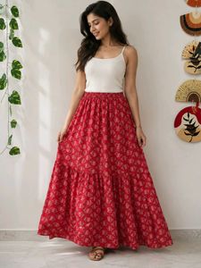 Printed Red ethnic long skirt