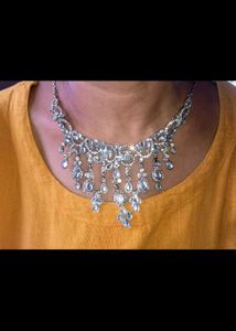 silver stone ethnic Kundan Necklace Set