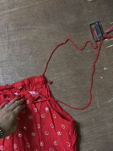 Red Embroidered Kurta with Mirror Work