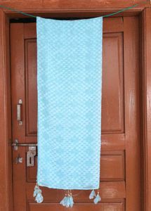 new Light Blue Textured Scarf with Tassels